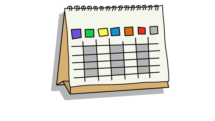Symbolbild: Piktogramm eines aufstellbaren Tischkalenders mit Wochenansicht