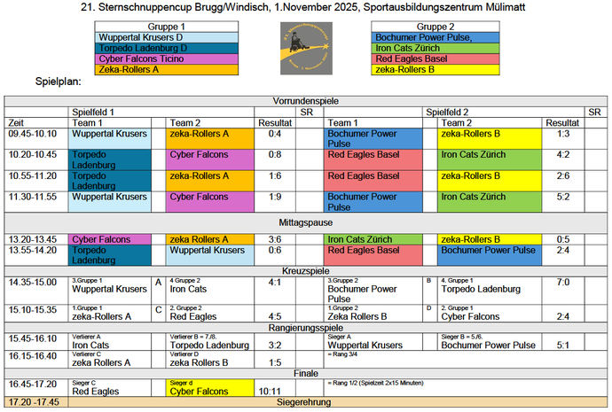 Spielplan des Sternschnuppencups 1.11.2025 in der Schweiz