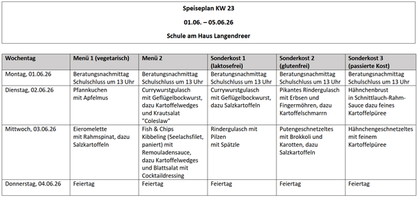 Speiseplan vom 1. – 5.6.26 (KW 23).