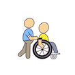 Piktogramm: Zwei Personen: eine läuft und schiebt eine andere, die im Rollstuhl sitzt.