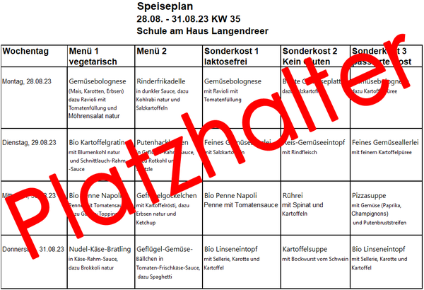 Speiseplan vom 14.4. - 18.4.25 (KW 16).