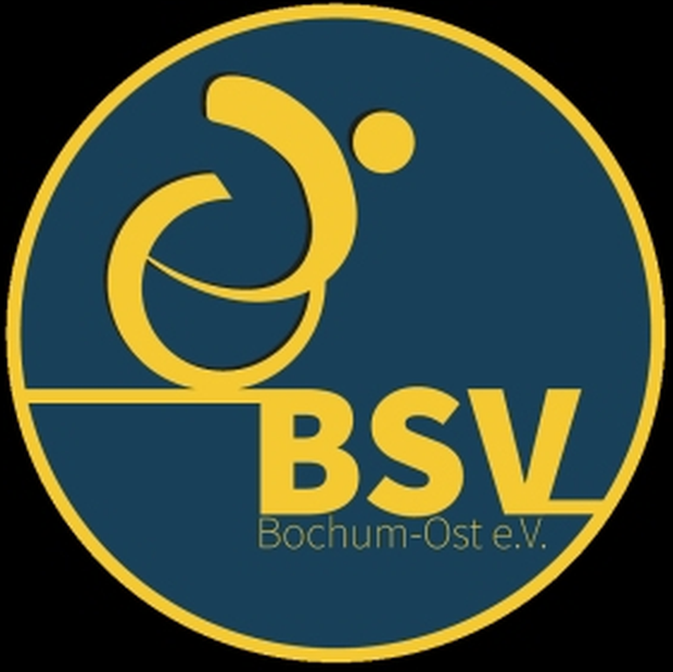 Logo des BSV Bochum-Ost e.V.: Gelb auf dunkelgrauem Grund - ein stilisierter Rollstuhlsportler, die Buchstaben BSV, darunter Bochum-Ost e.V.