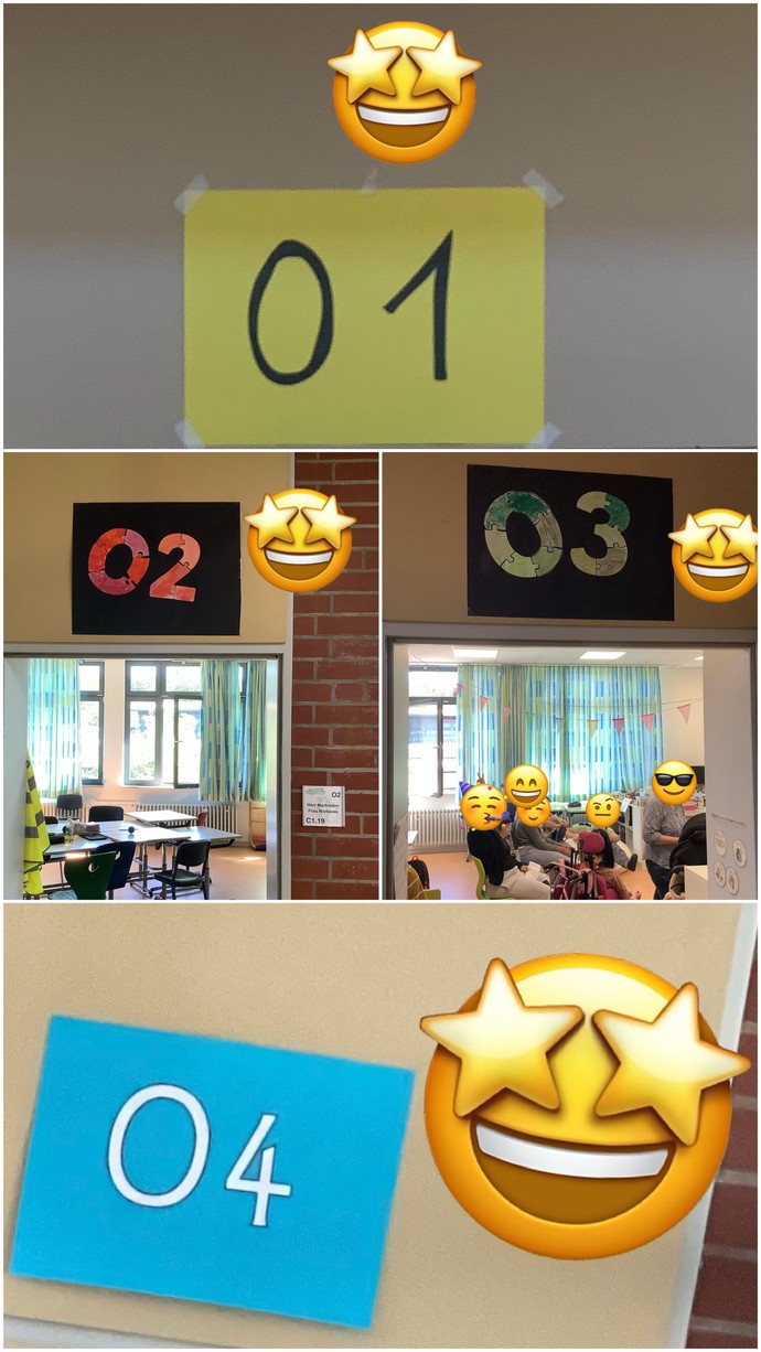 Die Klassenschilder der vier Oberstufenklassen sind abgebildet.