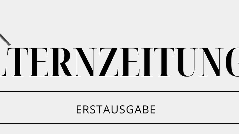 Kopfzeile der Erstausgabe der Elternzeitung. Text oben: "Elternzeitung" darunter: "Oktober 2022 Erstausgabe Seite 1" Links neben dem Wort "Elternzeitung" die Silhouette des Glockenturms von Haus Langendreer, rechts davon eine gezeichnete stilisierte Perso